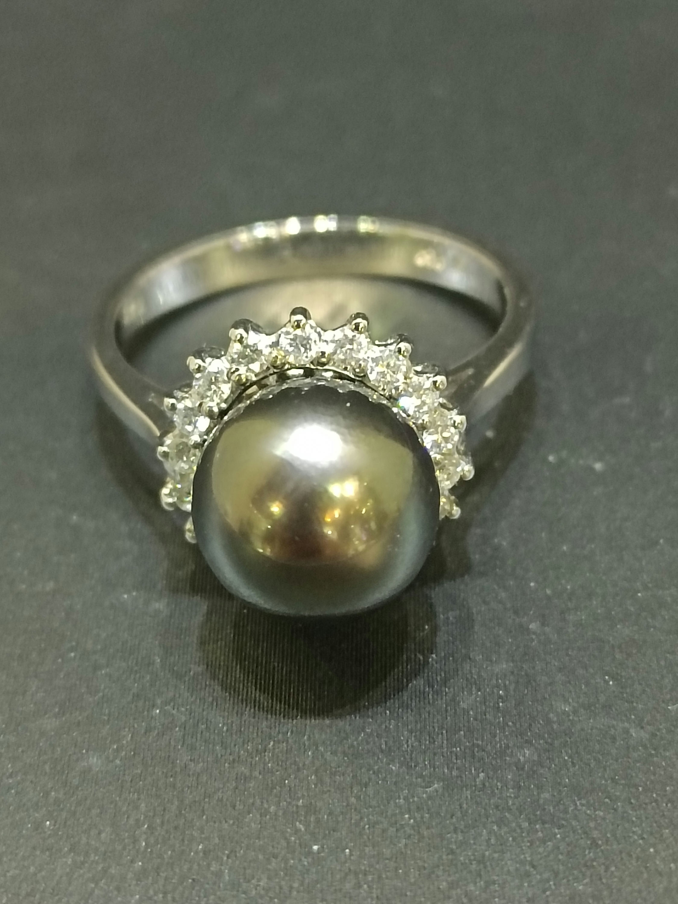 18K White Gold Diamond-Accent South Sea White Pearl Ring Jewellery – photo 5